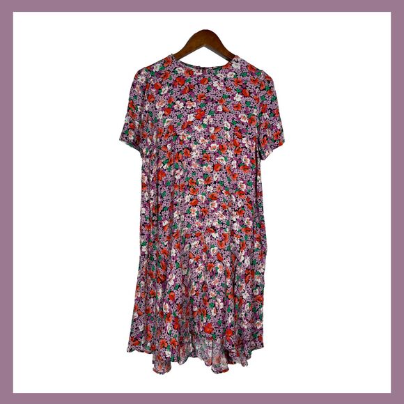 Ann Taylor Floral Dress Short Sleeve Drop Waist Flowy Romantic Oversized Size M - Picture 1 of 13